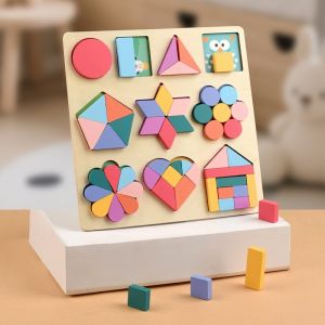 Wooden Geometric Shapes Matching Toy Sorting Stacking Montessori Toys Mainan Susun Padanan