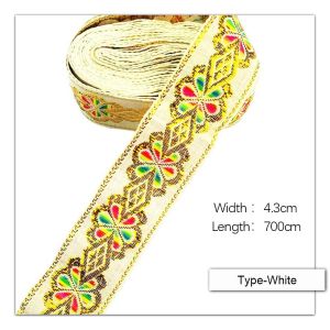 4.3cm Width 7 Yards Jacquard Ribbon Ethnic Lace Trim Embroidered Woven Webbing Tape for Sewing Crafting Decorative Vintage Geometric Jacquard Metallic Turquoise Ribbon Floral Woven Trim making kit