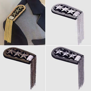 YAFEN 1Pcs Vintage Five Star Tassel Chain Shoulder Board Badges Beads Fabric Metal Epaulet Epaulette Pin On Brooch Medal