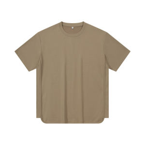 登爵男装大地色重磅落肩230克美式运动休闲宽松开叉潮牌短袖t恤男