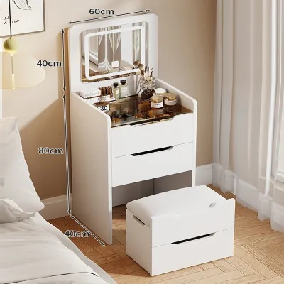 Happihaus Flip-top Dressing Table With Mirror With Light Bedside Storage Cabinet With Chair Drawers