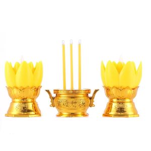 BEITE 3Pcs Creative Electronic Incense Burner Set Lotus Shaped Battery Operated Electronic Lotus Lamp Ornament Cordless Portable Swing Flameless Candles Outdoor Night Lamp