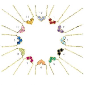 Cross-border hot sale S925 Sterling silver birthstone necklace Japanese light luxury style personalized multi-color heart-shaped collarbone chain pendant