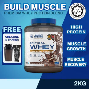 Applied Nutrition Halal Critical Whey Protein Blend Free Shaker Build Muscle High Protein Low Sugar Muscle Recovery 2kg 67 Servings Made in UK