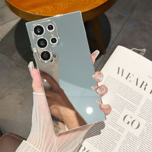 Plating Mirror Make Up Case for Samsung Galaxy S24 S23 Ultra S22 S21 Plus S20 FE A54 A34 A52 A53 A25 A73 Solid Color Hard Cover