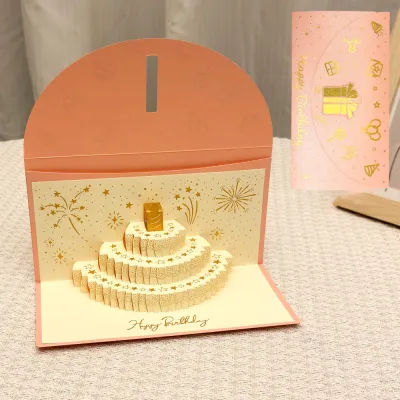 MACRAMEX Foldable Birthday Red Envelope Greeting Card 3D Pop-Up Can Hold 1-20 Cash Years Money Red Envelope Creative Gold-stamped Cover Musical Light Greeting Card Surprise Gift