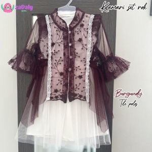 KAMARI set rok anak ice blueset gaun anakset rok anak lebaran model kekian..brukat tile dot by Gamisku kids(dapat 3 pcs iner+rok+outer)