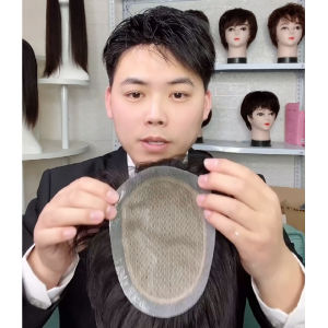 【B.Q】Full Silk Base Natural Color 100% Human Hair No knots Natural Looking Straight Wig Remy Human Natural Hair Men Toupee Invisible Knots Silk Base
