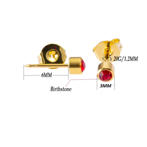 Red Label 3MM Birthstone Gold Plated 18K Jewelry Stainless Crystal Stud Earrings