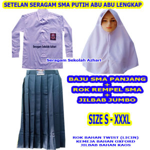 Setelan Seragam Sekolah SMA Perempuan Putih Abu abu Rok Rempel Lengkap Jilbab Putih SMA-Stelan Seragam SMA Lengkap Kerudung-seragam Sekolah SMA-Seragam SMA-Seragam Sekolah