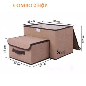 Com bo 2 Hộp Vải Đựng Đồ Quần Áo Đồ Lót Ga Giường Có Thể Gấp Gọn/ Thùng Đựng Đồ Đa Năng Có Nắp Đậy
