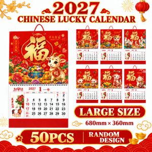 BIN LU 2027 Year of the Goat Chinese Large Wall Hanging Calendar Red Gold Lucky Calendar Good Luck Calendar 100PCS Bulk Order For Business Resellers Shops Office Giveaway Home Decoration Manila Stock