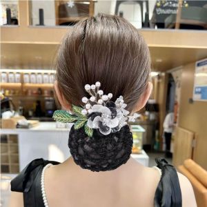 FDGRE Korean Style Flower Snood Spring Clip Bun Snood Hairgrips Cover Net Pearls Crochet Bun Net Detachable Headwear Lace Hair Net Hotel