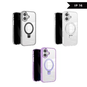 Magnetic Transparent Ring Stand Phone Case for iPhone 16E 2025 16 15 Pro Max Pro Plus Shockproof Cover Casing