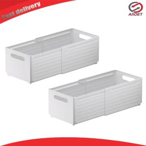 【Alloet】 2Pcs Retractable Storage Box Stackable Drawer Organizer Plastic Drawer Storage Box Organisers Container Baskets for Kitchen Office Supplies Study Room
