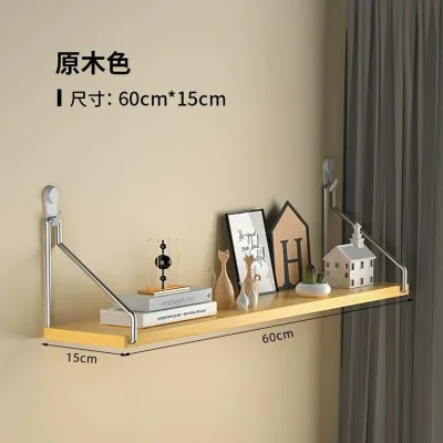 Punch-Free Shelves Set 30/60/90CM. Easy Mount Wooden Wall Storage Rack for Bathroom Living Room Home Office Wall Decor