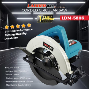 Ladderman LDM-5806 1100W Circular Saw 185mm Blade Woodworking Cutter Cutting Machine