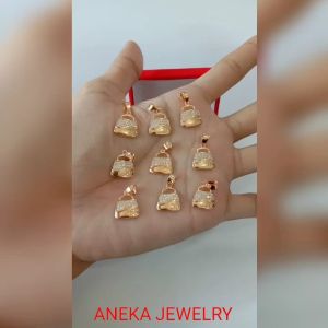 Liontin Tas Channel mata2 Perak 925 Sepuh Emas Kuning