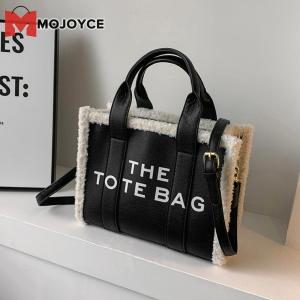 MOJOYCEPU Leather Women Shoulder Bags Large Casual Winter Commute Bag Fashion Letter Casual All-match Lamb Wool Stitching Soft for Girls Shopping