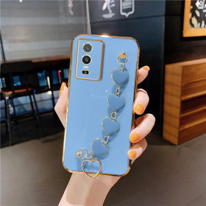 VRQR Vivo Y76 5G 6DStraight Edge Plating+Heart Gold Plated Bracelet New Protection Design Soft Luxury High Quality Phone Case