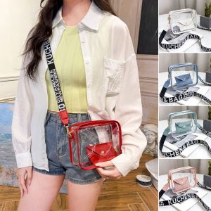 MISSUP กระเป๋าถือแบบถือ กระเป๋า Crossbody พร้อมกระเป๋าใส่โทรศัพท์ใบเล็ก พีวีซีพีวีซี กระเป๋าสะพายไหล่แบบสั้น ถุงเจลลี่ใส สำหรับผู้หญิง