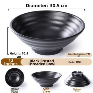 NOBLELYN Phong cách Nhật Bản Bát Melamine Đen Gốm Bát mì ramen Khả năng chịu nhiệt độ cao Bát đựng salad trái cây Đồ dùng ăn uống