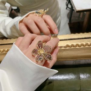 RANZH Creative Weddings Party Cubic Zirconia Crystal Flower Rhinestone Fashion Finger Rings Accessories Open Ring Jewelry