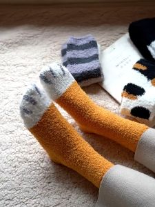 【𝗥𝗲𝗮𝗱𝘆 𝗦𝘁𝗼𝗰𝗸】Cute Cat Warm Sleeping Socks Paw Cotton Socks Maternity Stocking Confinement Socks Winter Socks