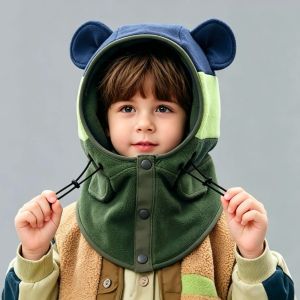 HPVDBP Hood Balaclava Hat Plush Keep Warm Winter Ear Protection Cap Simple Scarf Children Windproof Cap Kids