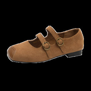 Free Shipping Retro Suede Flats 2026 Spring New Collection Flat-Soled Double-Buckle Design Fashionable Square-Toe Shallow-Mouth WomenS Shoes