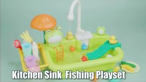 CUTE STONE Play Sink with Running Water Kitchen Sink Toys with Upgraded Electric Faucet Play Kitchen Toy Accessories Pool Floating Fishing Toys for Water Play Kids Role Play Dishwasher Toy