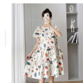 Maternity Dress Korean Style Plus Size New Short Sleeved Maternity Dresses Floral Pregnant Women Dress Loose Medium Length Maternity Dress Pregnant. 