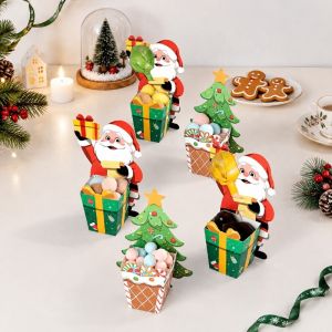 MUSCLEX 10PCS Gấp 3D Hộp quà Giáng sinh Nhiều màu sắc Cây thông Noel hình ông già Noel hoạt hình Hộp đựng kẹo. Lễ hội Tự làm Hộp đựng quà tặng. Chúc mừng Giáng sinh.