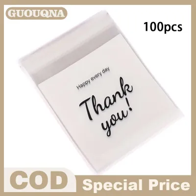 GUOUQNA 100ชิ้น แพ็คขอบคุณถุงใสมีกาวในตัวถุงขนมอบคุกกี้เบเกอรี่ลูกกวาดแบบมีกาวในตัว