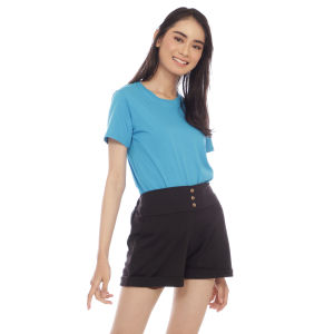 Kaos Polos Wanita Slim Fit Oneck Lengan Pendek Bahan Katun Combed 30s Biru Turkish