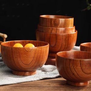 WAPKTY Household Wooden Bowls Soup Bowls Handmade Crafts Wooden Utensils Japanese Style Food Containers Tableware