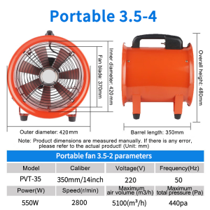 550W Exhaust Fan 8/10/12/14 Inch Portable Axial Flow Fan (With Air Duct) High Power Portable Industrial Blower Ventilation Fan Low Noise | Strong Suction | Large Air Volume | Energy Saving | Easy Install Pipe Optional
