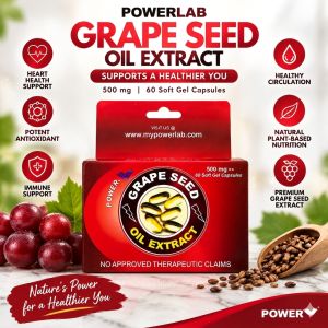 POWERLAB Grape Seed Oil Extract Soft Gel Capsules 60s 500mg  | Premium Antioxidant Food Supplement Rich in Bioflavonoids OPC Omega 3 & 6 | Dietary Capsule for Heart Health Blood Circulation Anti-Aging Collagen Production & Radiant Glowing Skin