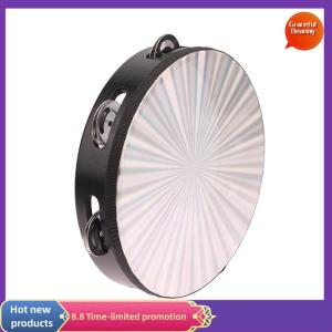 Graceful 6 8 10 Inch Wooden Radiant Tambourine Handbell Hand Drum With Double Row Jingle Musical Educational Instrument