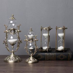 ESFDGL Golden Hourglass Timer Embossed 15/30 Minutes Sandglass Elegant Gift Sand Clock Office