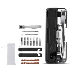 Durability 14 in 1 Cycling Tool Containing Steel Patches Strips Double Direction Ratchets and Compacts Carry Pouches