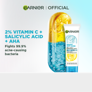 Garnier 2% Anti Acne Salicylic Acid 3-in-1 Facial Cleanser (100ml) w/ Vitamin C Niacinamide AHA - Skincare for pimple open pores acne prone skin