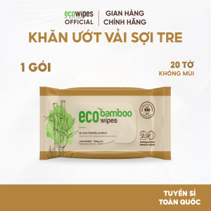 Combo 03 gói khăn giấy ướt cao cấp vải sợi tre sinh thái kháng khuẩn EcoBamboo EcoWipes gói 20 tờ vải không mùi an toàn cho da nhạy cảm
