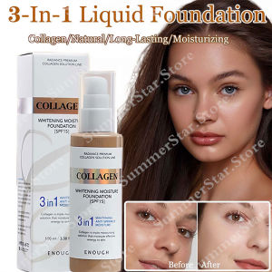 Collagen Whitening Moisturizing Liquid Foundation / 3 in 1 Effective Whitening / Moisturizing / Anti-wrinkle / Concealer / Waterproof / Long-lasting Makeup / SPF 15 / Contains Niacinamide Whitening / Natural Nude Liquid Foundation / Affordable CC Cream 10