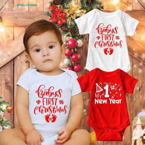 Baby My First Christmas & My First New Year Onesies Set with Customized Santa Hat
