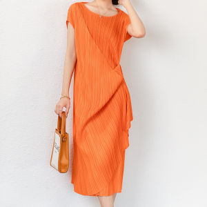 Womens Pleated Design Minority Fashion Dress Irregularly Slimming 90615