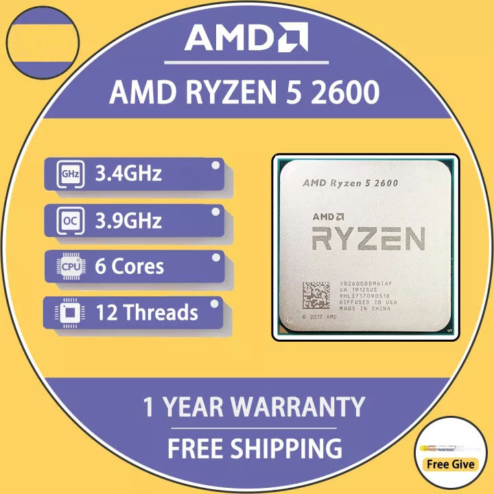 AMD Ryzen 2600 R5 2600 GHz Six-Core Twelve-Thread CPU