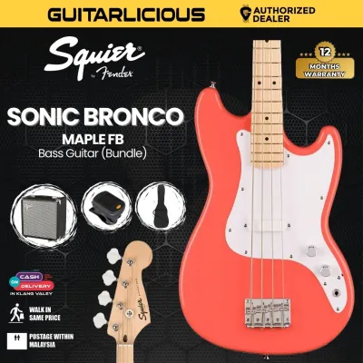 Squier Sonic Bronco Bass Guitar with White Pickguard Maple FB - Tahitian Coral