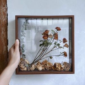SG Seller [Super Offer] Wooden Frame Double-Sided Transparent Acrlic Sheet Art Display Box for Flowers Specimens DIY Valentines Gift Christmas Gift Mothers Day Gift