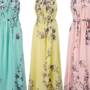 2024 Bohemian Womens Summer Dress Floral Printed Chiffon Beach Dress Long SkirtHot